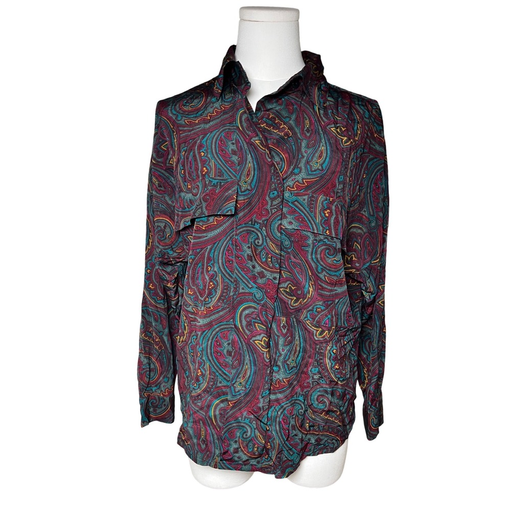 Vintage Classic Silk Paisley Blouse Linda Allard Ellen Tracy 80s 90s M - Picture 2 of 10